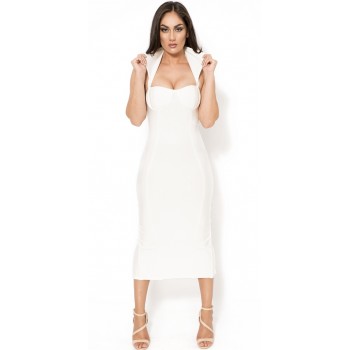 Robe bandage blanc 'Vamp' avec col haut